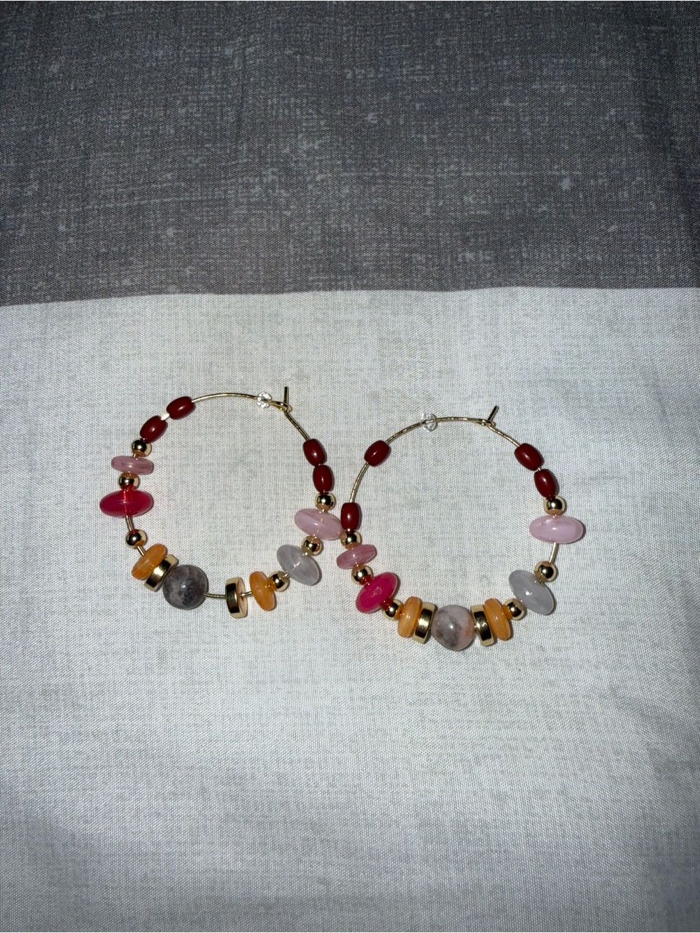 Handcrafted Multicolor Gemstone Hoop Earrings - Gold Accents - Picture 1 of 1